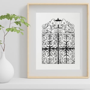 Charleston Art, Charleston SC Print, Charleston Gates, Charleston Wall Art, Sword Gate, Charleston Gate Prints, Charleston Pen and Ink, Gift