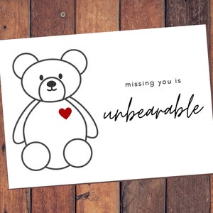 Tarjeta de relación a larga distancia imprimible — Extrañarte es insoportable — Papelería en blanco A2 A6 A7 Descarga digital