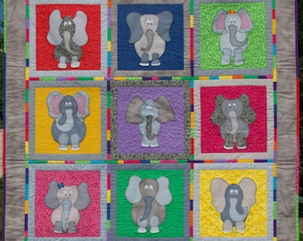 Calling All Trunks Elephant Applique Quilt Pattern PDF