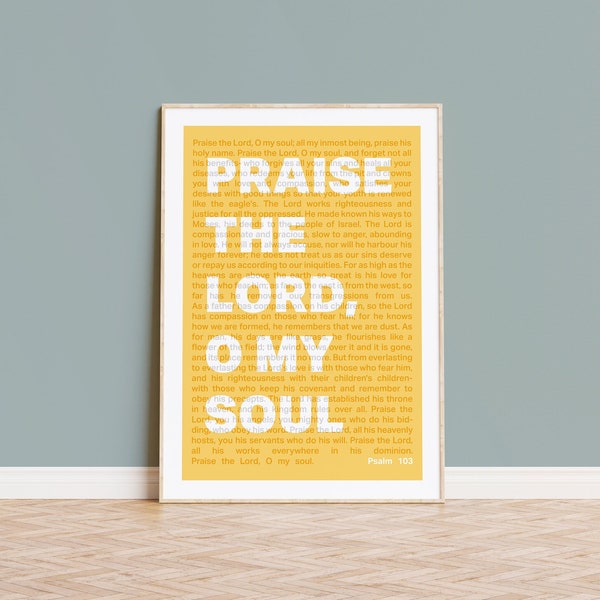 Psalm 103 poster, Praise the Lord, O my soul, Christian wall decor, bible verse print, scripture art