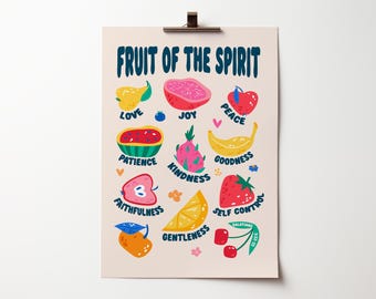 Póster sobre el fruto del Espíritu. Gálatas 5. Arte cristiano para la pared.