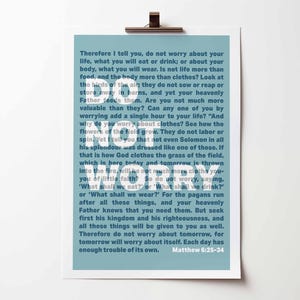 Do Not Worry. Matthew chapter 6 poster. Christian wall art