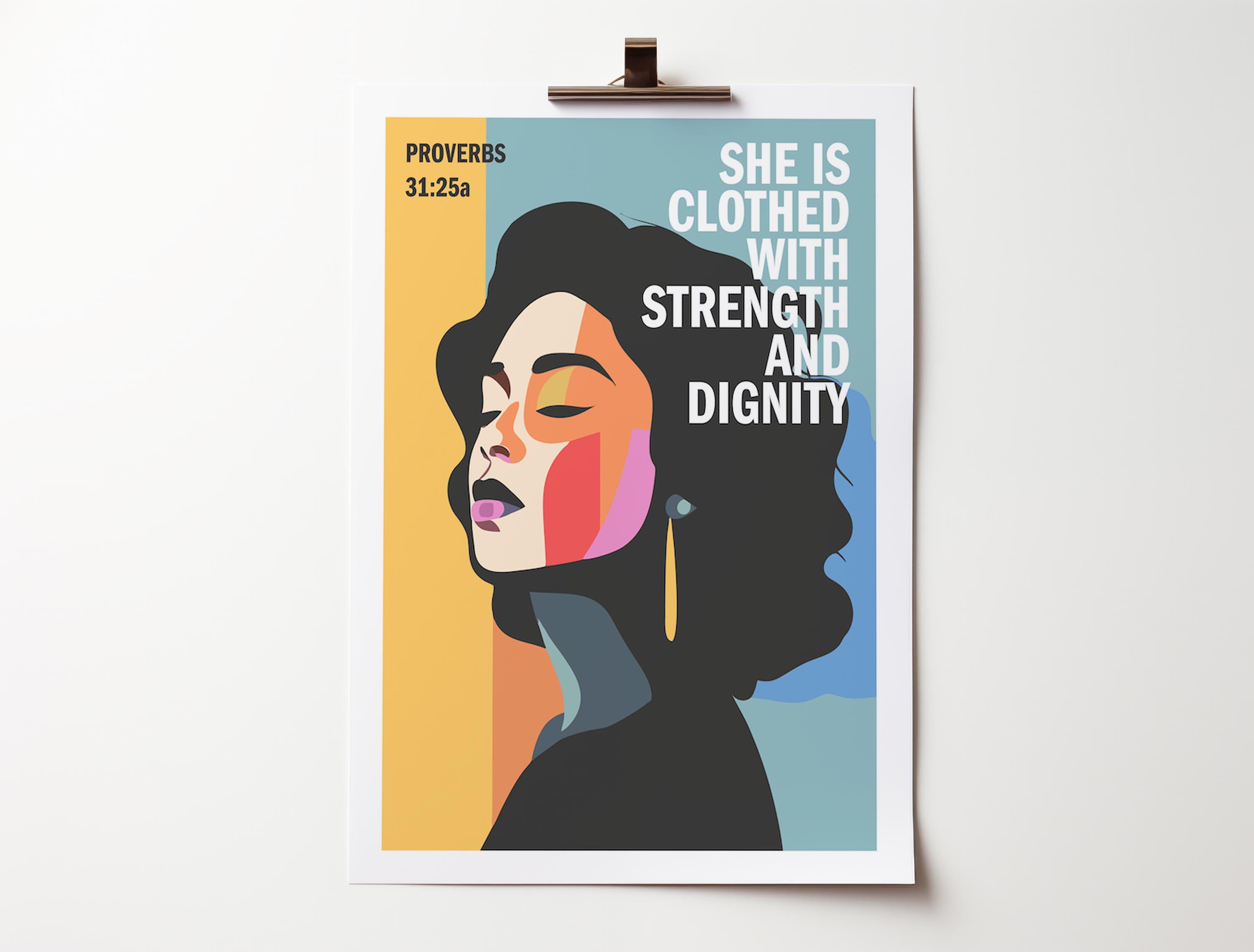 Proverbs 31 Christian poster, She is clothed with strength and dignity, Bible verse wall art,