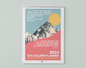 2024 six-column Christian planner calendar, Wall calendar.