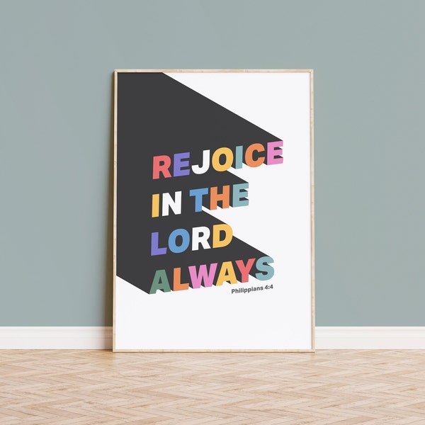 Rejoice in the Lord poster, Philippians 4 verse 4 print, Christian wall art, bible verse print, Christian gift