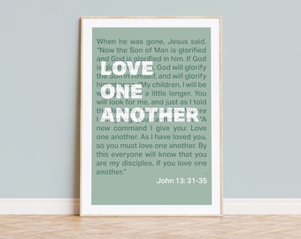 John 13 print, Love one another poster,  Christian wall art, bible verse print, Christian gift