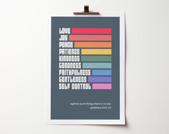 Póster sobre los frutos del Espíritu. Gálatas 5. Arte cristiano para la pared.