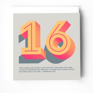 Tarjeta de cumpleaños número 16 con versículo bíblico.