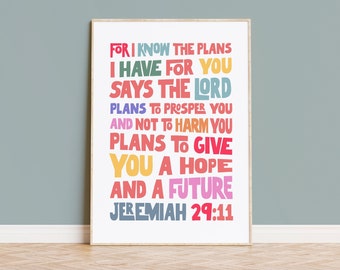 For I know the plans I have for you poster, Jeremiah 29 verse 11 print, Christian poster, Bible verse wall art, Christian gift