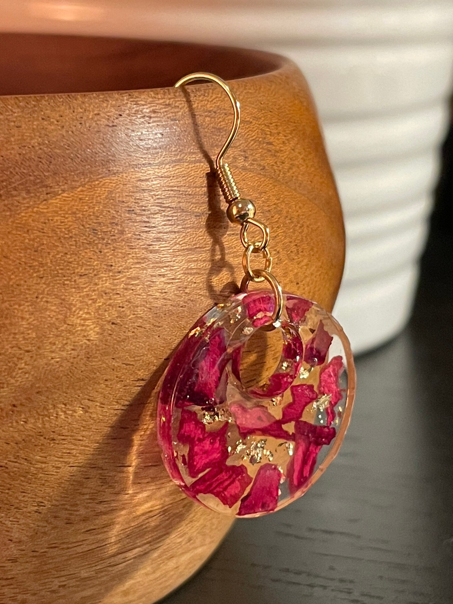 Rose Petal Resin Earrings with Gold Flakes Etsy