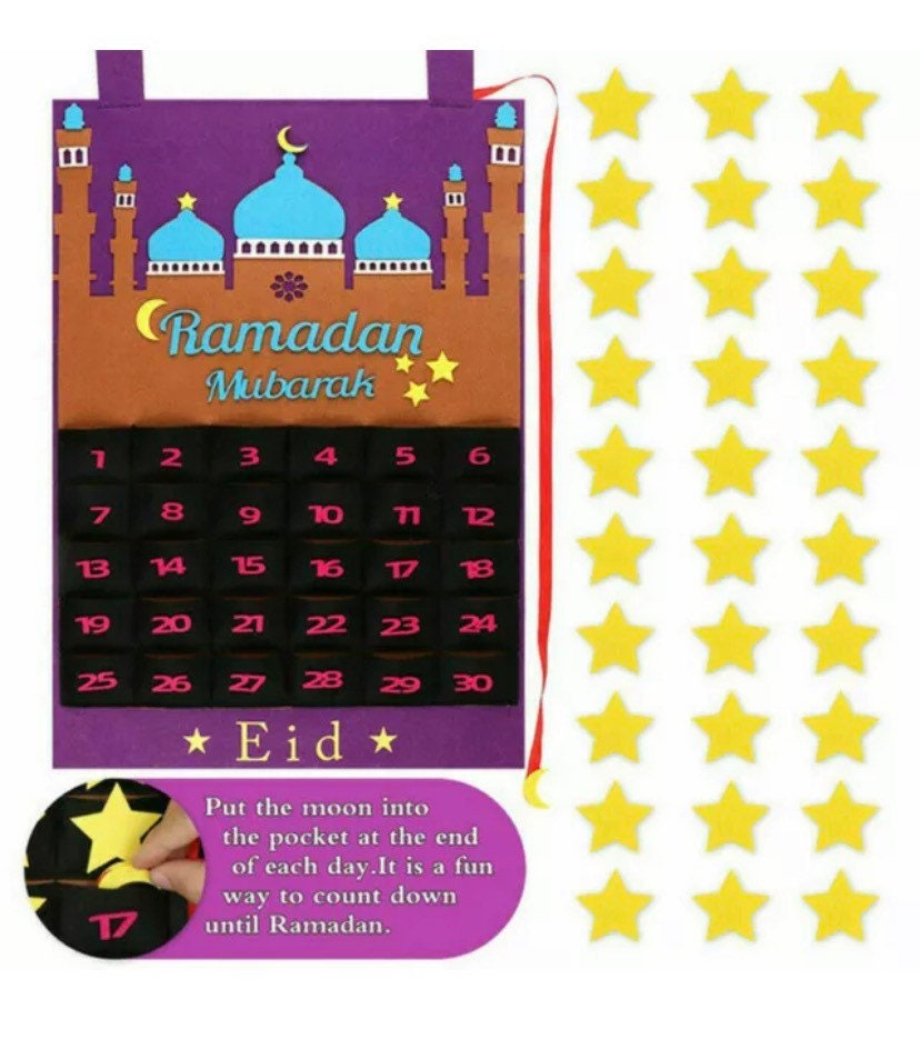 Geometric Mosque Shape Multicolour Pocket Felt Ramadan Advent Calendar, Eid Party