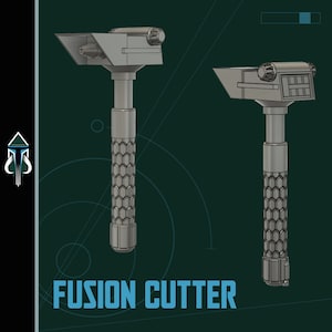 May include: A silver-colored fusion cutter tool with a hexagonal grip and a cutting head with a small nozzle. The tool is shown from two different angles.