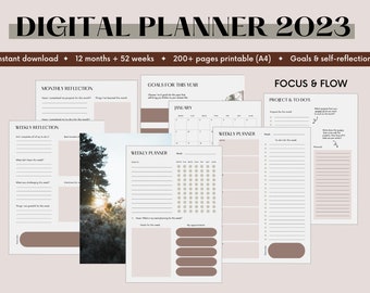 Digital planner 2023 | Printable Planner | Weekly + Monthly | productivity | Set your goals step by step | Minimalist