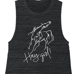Equestrian Horse Tank Top, Hay Girl Horse Flowy Scoop Muscle Tee, Women&#39;s Athletic Shirt, Horse Lover Gift, Workout Tank, Horse Sketch Shirt