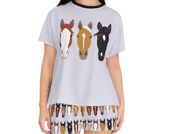 Horse Face Markings PJ Set | Horses Heads Colors & Marking Jammies | Facing Forward Equines in a Row Pajamas