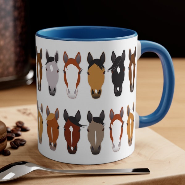 Many Horses Coffee Mug, Horse Heads and Markings Cup, Great Gift for horse lovers