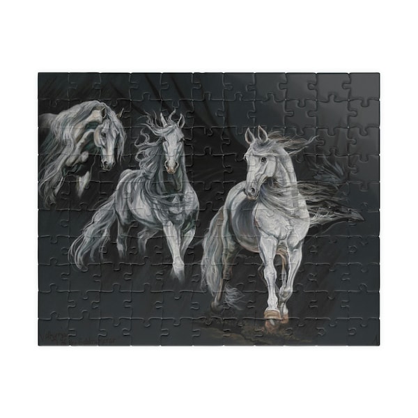 White Horse and Raven Puzzle | Equine Artist Kim McElroy Horse Puzzles | Birds and Horses Puzzles