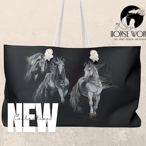 Grey Mare Warrior Horse Weekender Bag | Legendary Grey Mares favoured by the Valkyrs Tote Bag | Valkyrjan Horse Art Totes