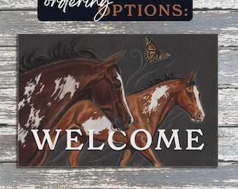 Paint Horse and Butterfly Mat | Cowgirl who loves horses Outdoor Rug | Western Decor for the Country Girl Horse Lover | APHA