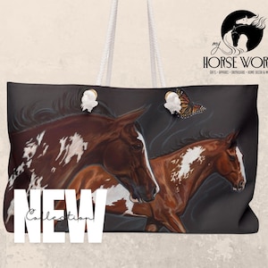 Paint Horse and Butterfly Tote | Equine Weekender Bag | Horses & Butterfly Tote Bag