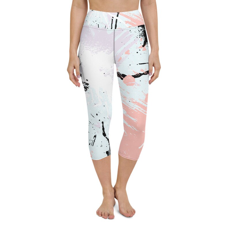 Paint Splatter Yoga Capri Leggings Athletic Workout Stretch Pants Fitness Workout
