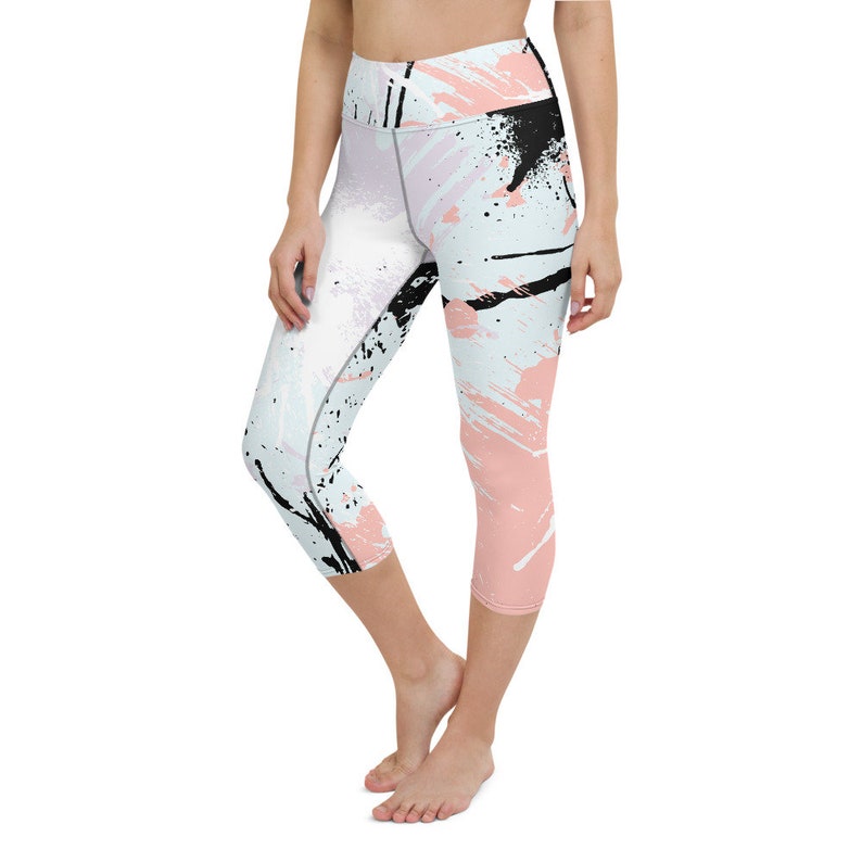 Paint Splatter Yoga Capri Leggings Athletic Workout Stretch Pants Fitness Workout