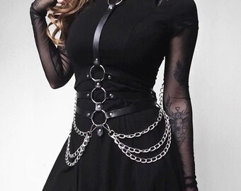Qiansheng Womens Leather Body Harness Cage Belt Adjustable Buckle Straps Punk Waist Belts Chain Harajuku Suspenders Black Qiansheng Womens Leather Body Harness Cage Belt Adjustable Buckle Straps Punk Waist Belts Chain Harajuku Suspenders Black
