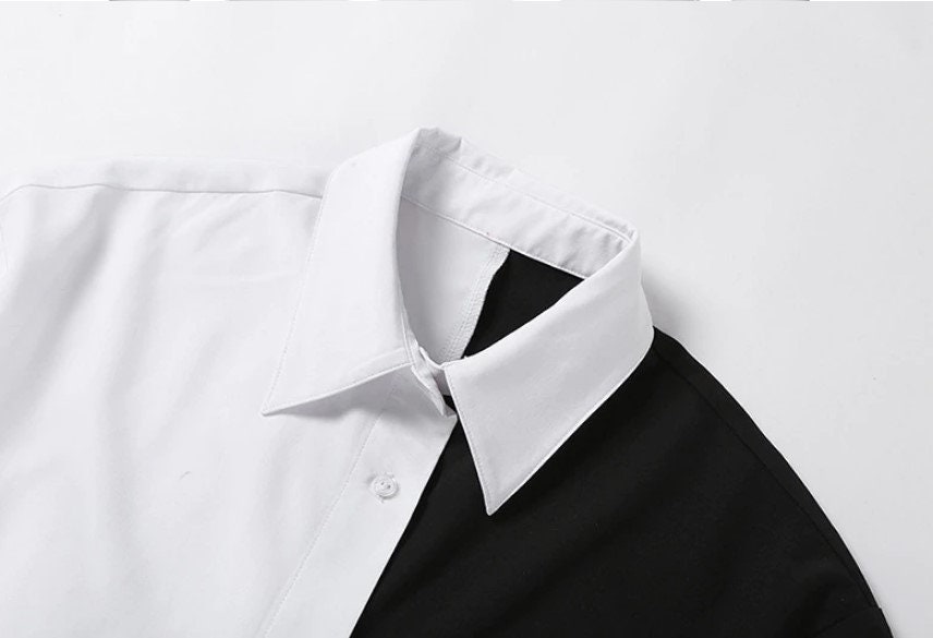 Gothic Black White Shirt Korean Sexy Crop Shirt Goth | Etsy