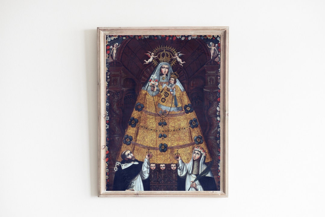 Antique Catholic Art Our Lady Vintage Religious Painting Etsy