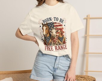 Born To Be Free Range Horse Cow Rooster T-Shirt | American Flag Farm Animal Tee
