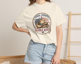 Stars, Stripes & Saddle Rides T-shirt | American Flag Cowboy Graphic