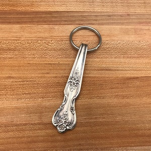 Spoon Handle Keychain , Vintage Flatware Keyring, Magnolia 1951 Spoon Keyring