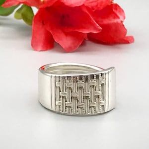1940 Cavalcade, Basket weave, Silverware Jewelry, Vintage Flatware Ring, Spoon Ring