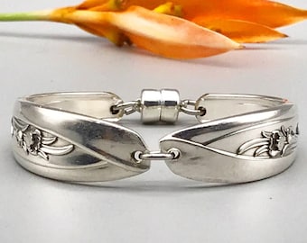 Silverware Bracelet, Silver Tulip 1956, Silver Plated, Vintage Silverware Jewelry, Antique Spoon Bracelet