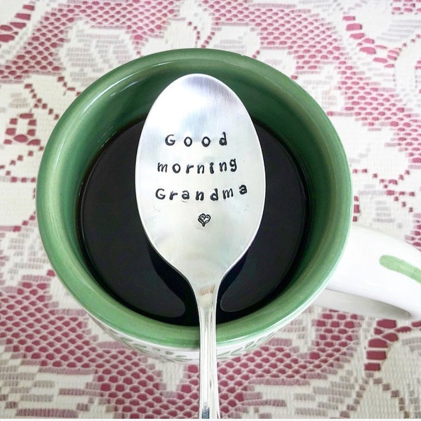 Good Morning Grandma Hand Stamped Silver Plated Spoon, Upcycled, Can be customized.