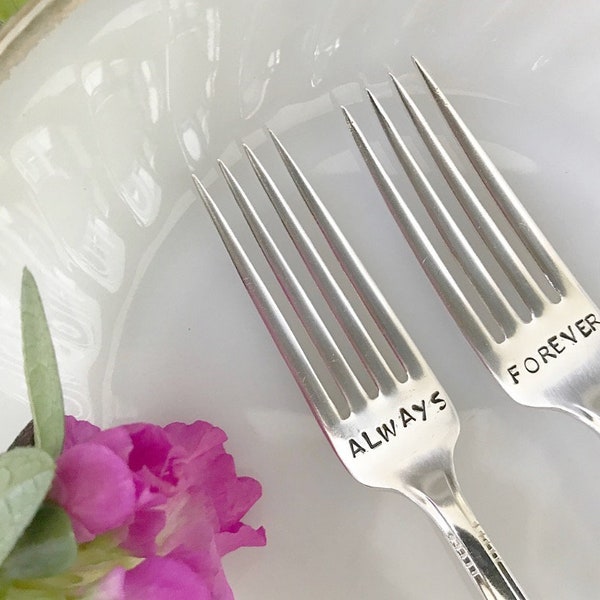 Always, Forever, Wedding Forks, Wedding, Wedding Cake, Wedding Gift, Bride and Groom, Serveware, Anniversary Gift