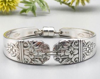 Margate 1938, Vintage Silverware Jewelry, Floral Bracelet, Spoon Bracelet, Spoon Jewelry
