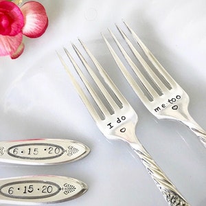 Wedding Forks, Wedding, Bride and Groom, Serveware, Hand Stamped, Custom Stamped Wedding Gift, I do, me too,