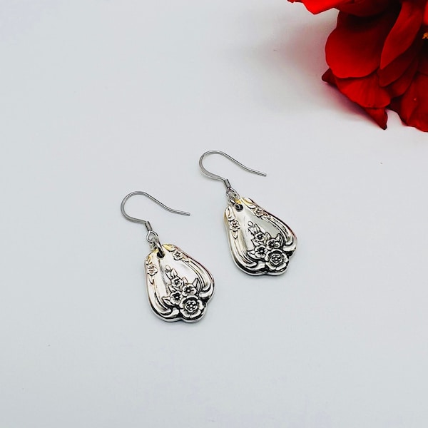 Magnolia 1951, spoon handle earrings, vintage silverware jewelry, gifts under 25