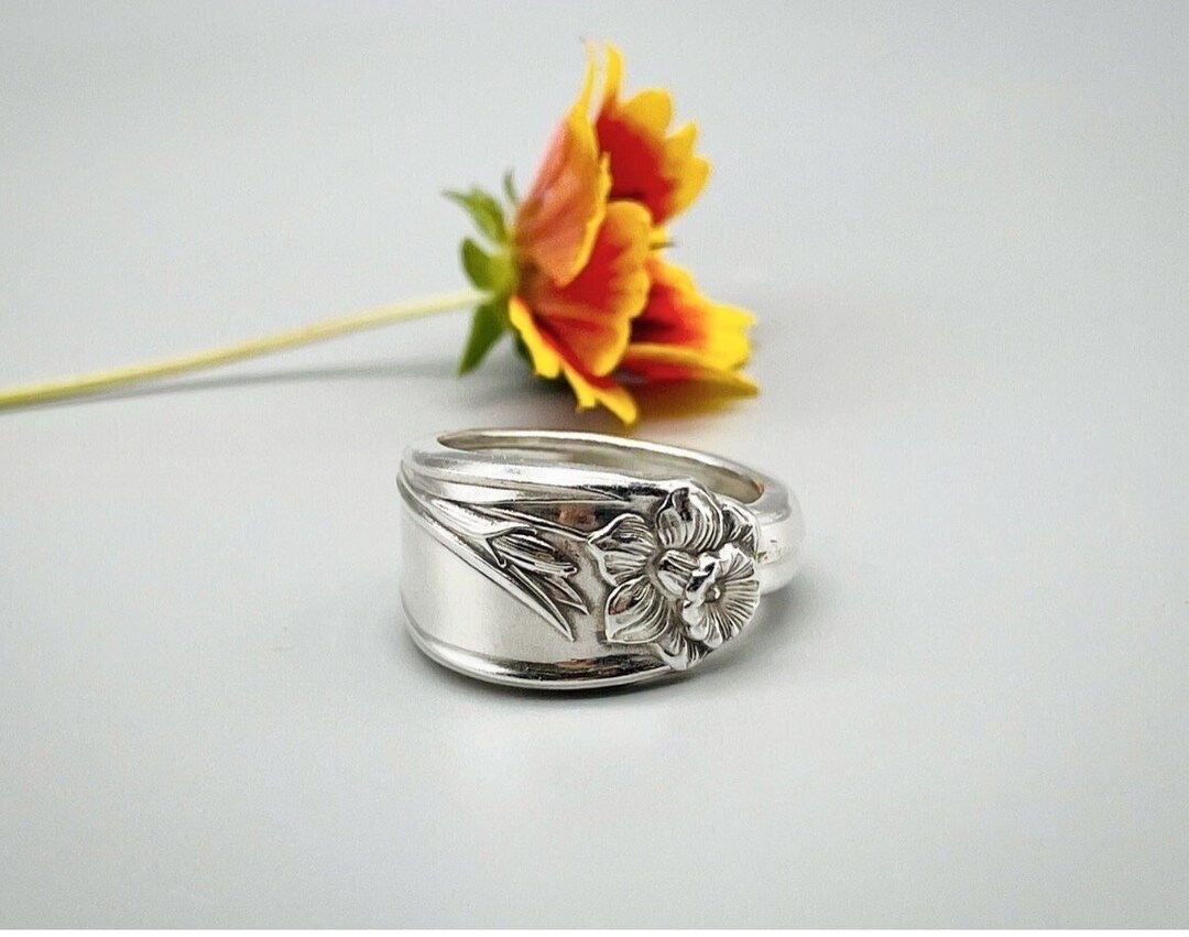 Antique Spoon Ring, Daffodil 1950, Vintage Flatware Ring, Silverware ...