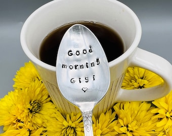 Hand Stamped Vintage Silver Plated Spoon: Good Morning Gigi