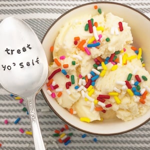 foodie gift custom stamped spoon treat yo self ice cream spoon Easter basket birthday gift