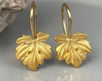 Feigenblatt Ohrhänger aus 900er Gold - Ohrschmuck vom Goldschmied aus Massivgold. Blatt Ohrhänger