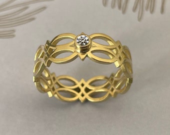 750 yellow gold band ring - Celtic love knot - with brilliant - 18 carat