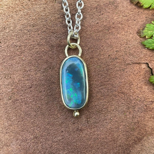 750er Gelbgold Boulder Opal Anhänger - Opal mit 18 Carat Gold  - Unikat