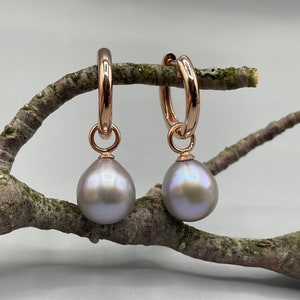 Earrings / interchangeable earrings - hoop earrings with saltwater pearls in light gray - 925 silver 750 rose gold plated - can also be worn as a pendant