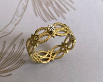 750 yellow gold band ring - Celtic love knot - with brilliant - 18 carat