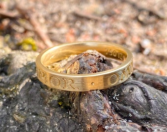 AMOR - Ring made of 750 yellow gold - Omnia Vincit Amor - Love conquers all - 18 carat engagement ring, wedding ring