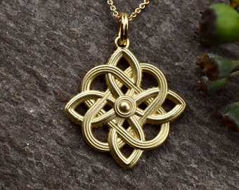 Pendentif nœud d'amour lourd en or jaune massif 750, amulette celtique en or 18 carats