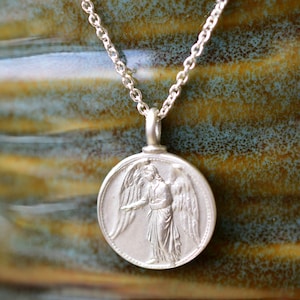 Guardian Angel Amulet - Pendant made of 925 silver - Antique French coin with angel from the goldsmith on a matching anchor chain